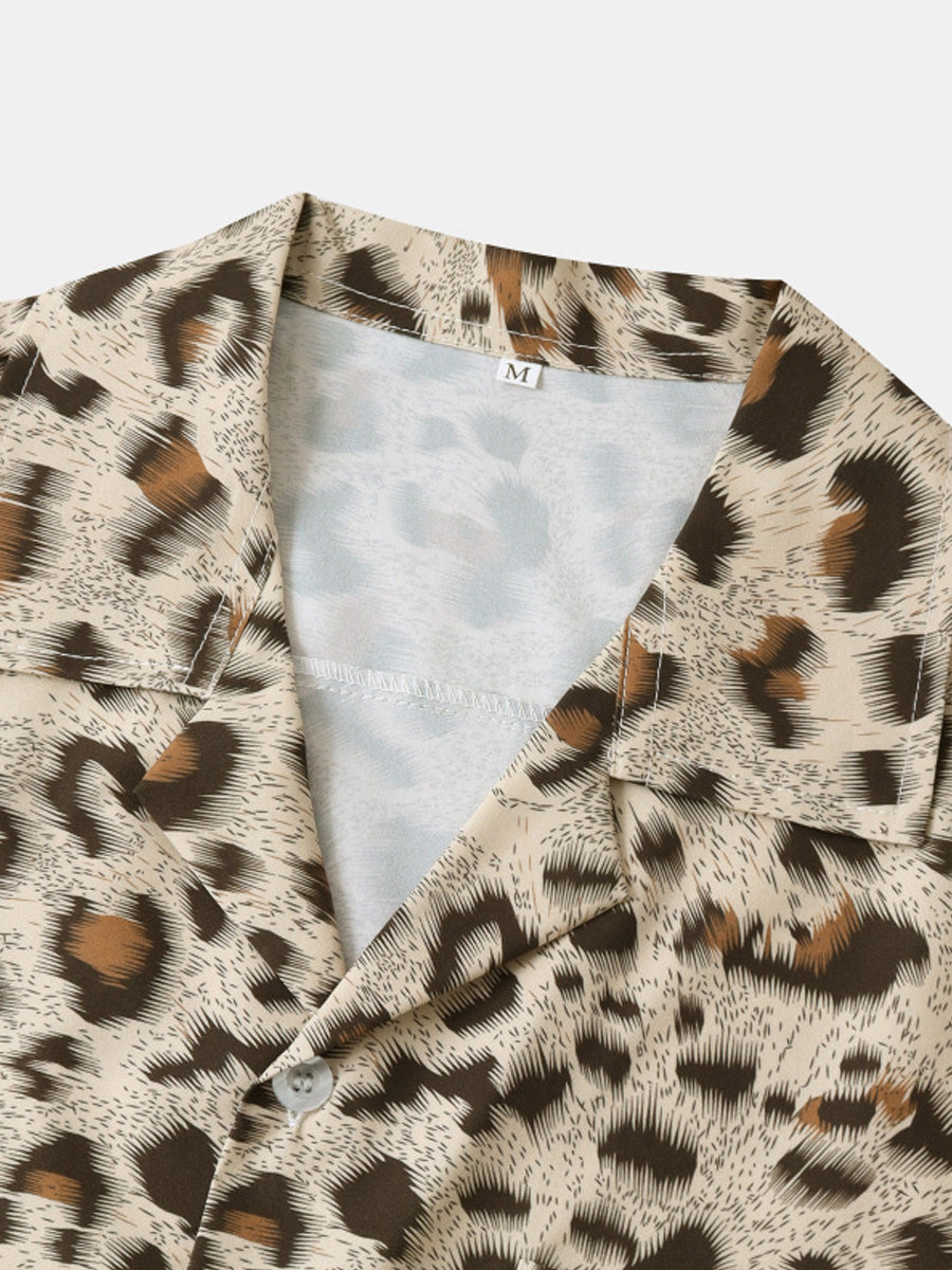 Chemise à manches courtes imprimé léopard pour homme