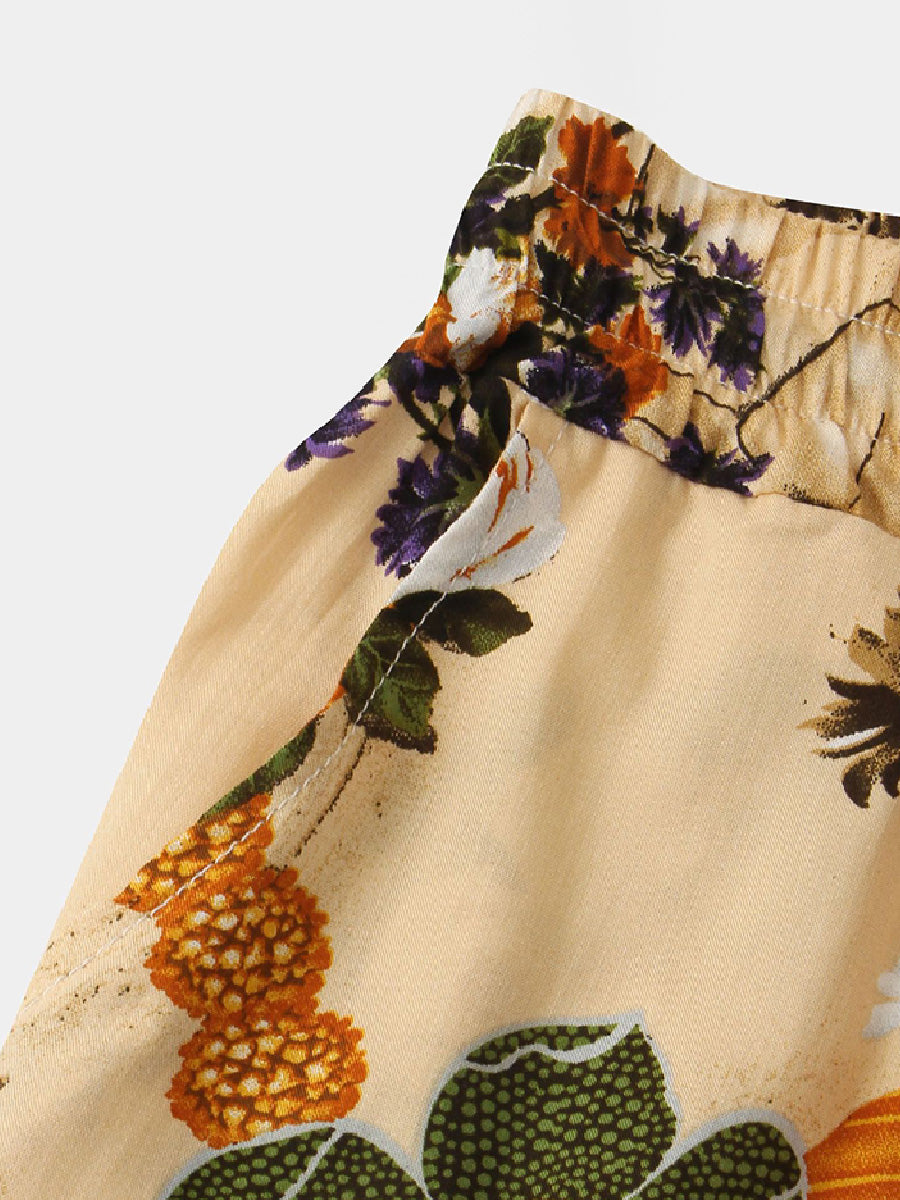 Pantaloncini casual da uomo in cotone e lino hawaiano per le vacanze