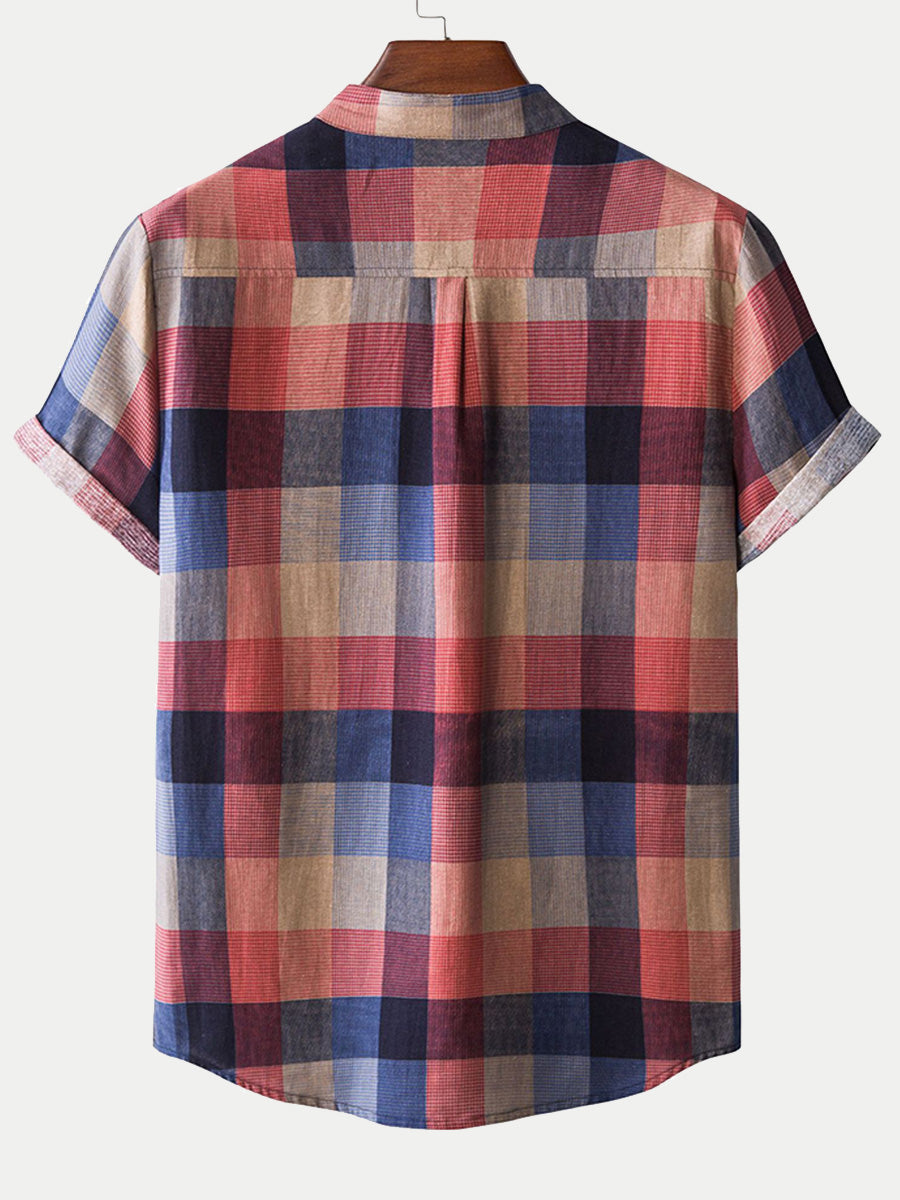 Chemise décontractée à carreaux à manches courtes pour hommes