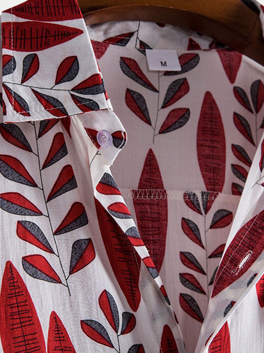 Camicia da uomo a maniche corte con stampa Leaf