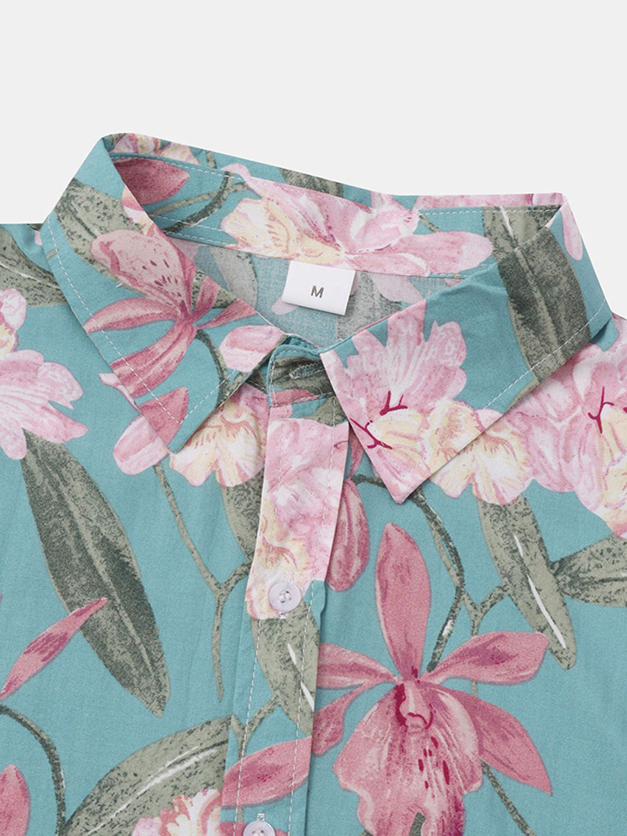 Camicia da uomo a maniche corte per vacanze floreali