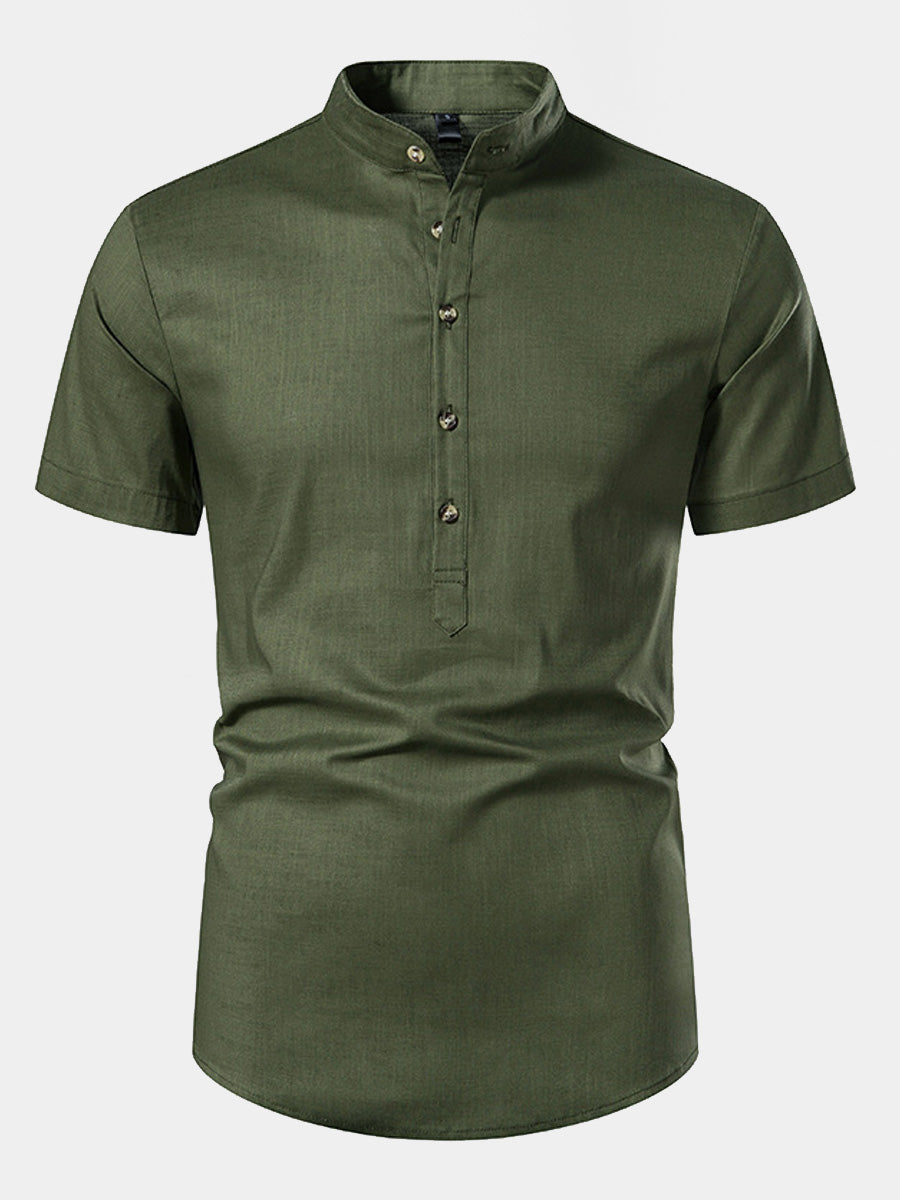 Camicia da uomo a maniche corte in lino tinta unita