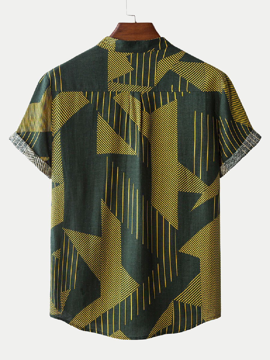 Men's Geometric stitching short sleeve shirt
