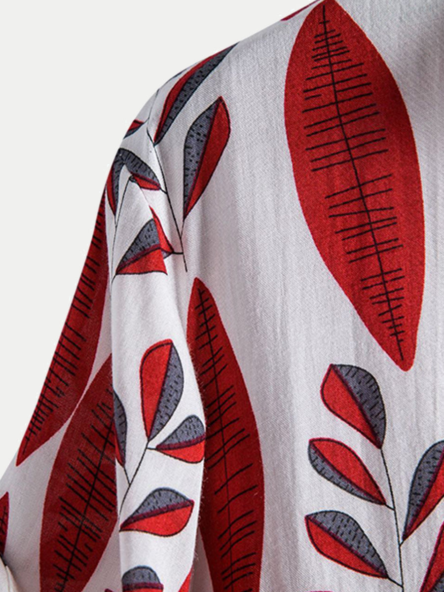 Camicia da uomo a maniche corte con stampa Leaf