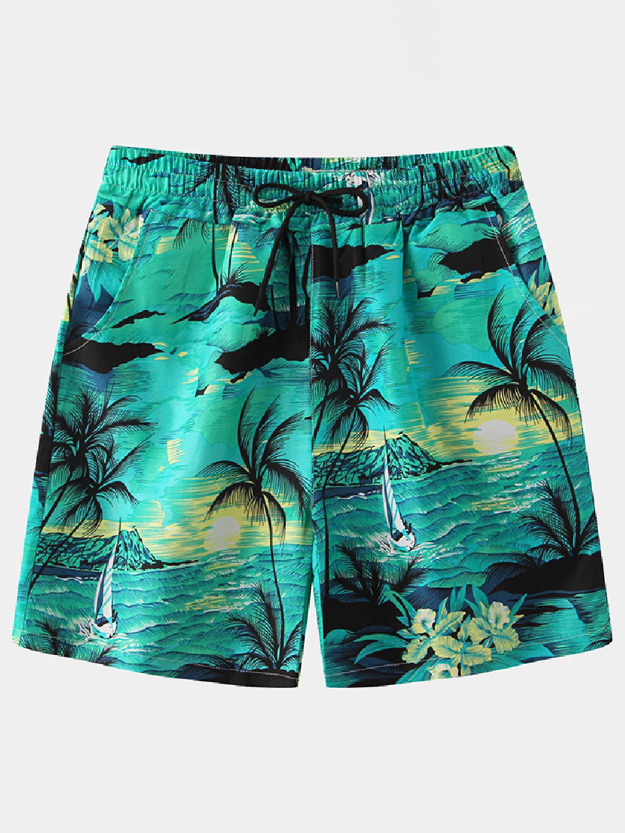 Pantaloncini casual da uomo in cotone e lino hawaiano per le vacanze