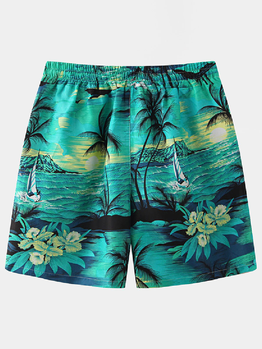 Pantaloncini casual da uomo in cotone e lino hawaiano per le vacanze