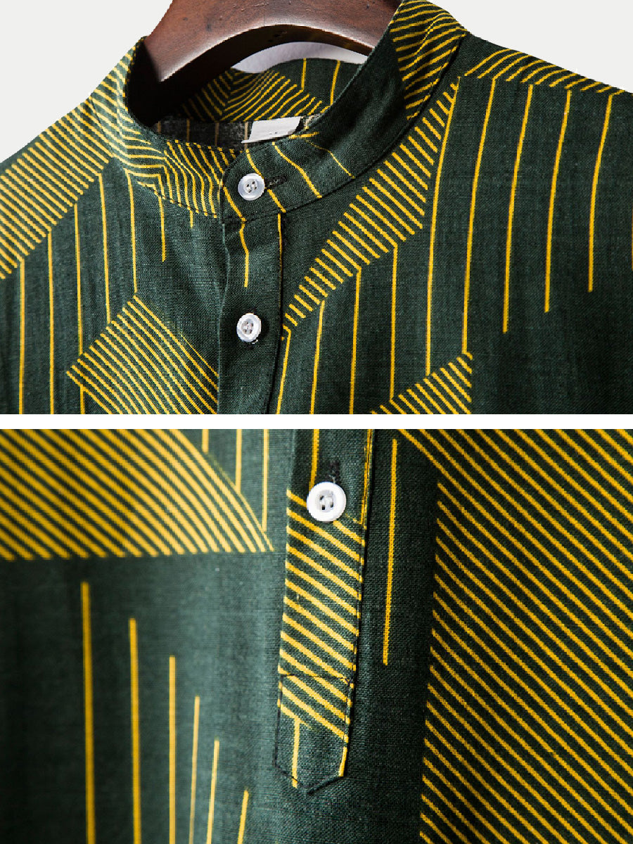 Men's Geometric stitching short sleeve shirt