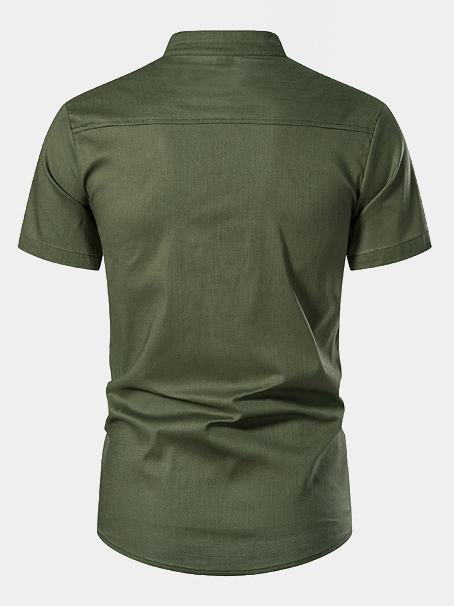 Camicia da uomo a maniche corte in lino tinta unita