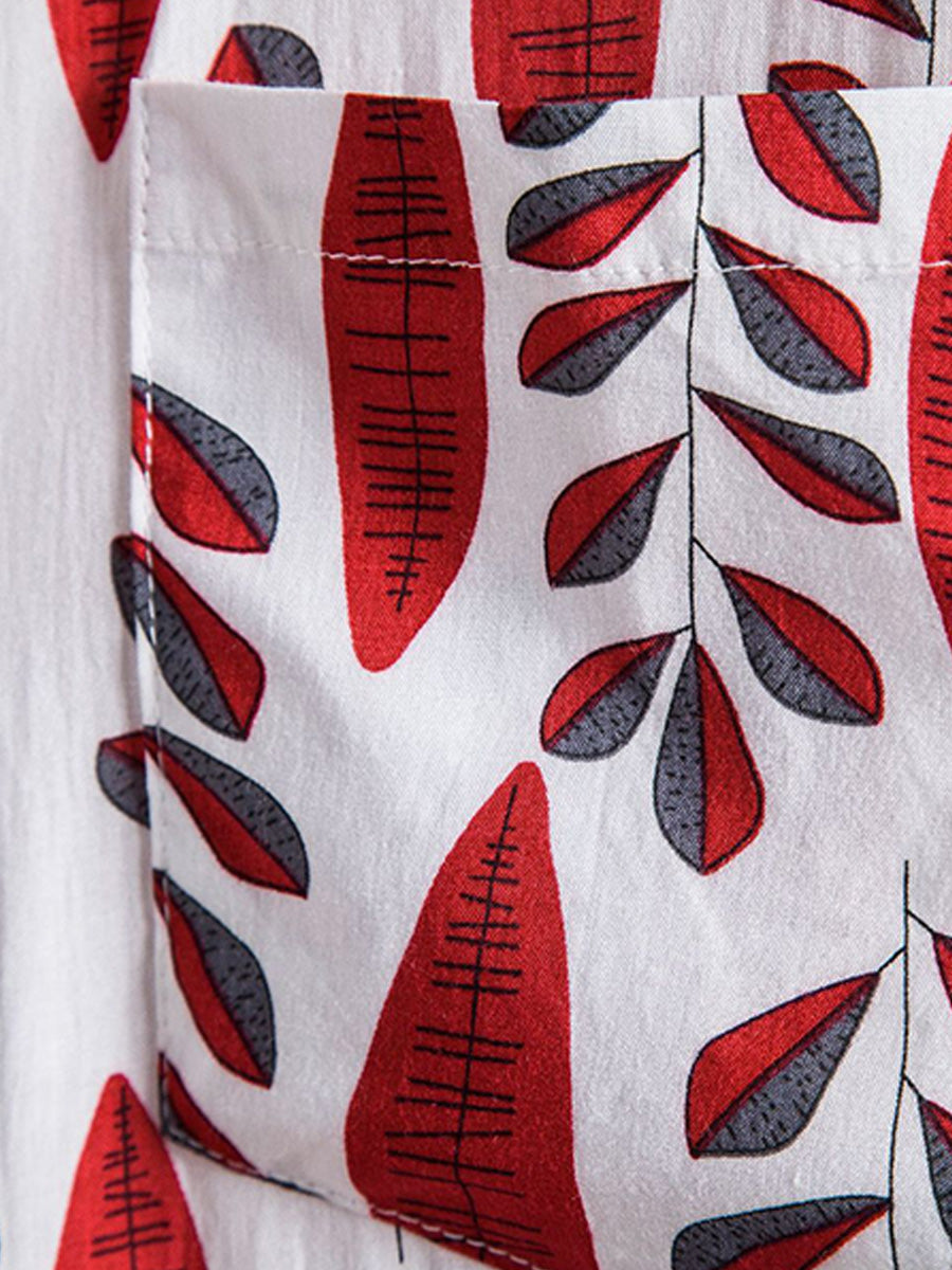 Camicia da uomo a maniche corte con stampa Leaf