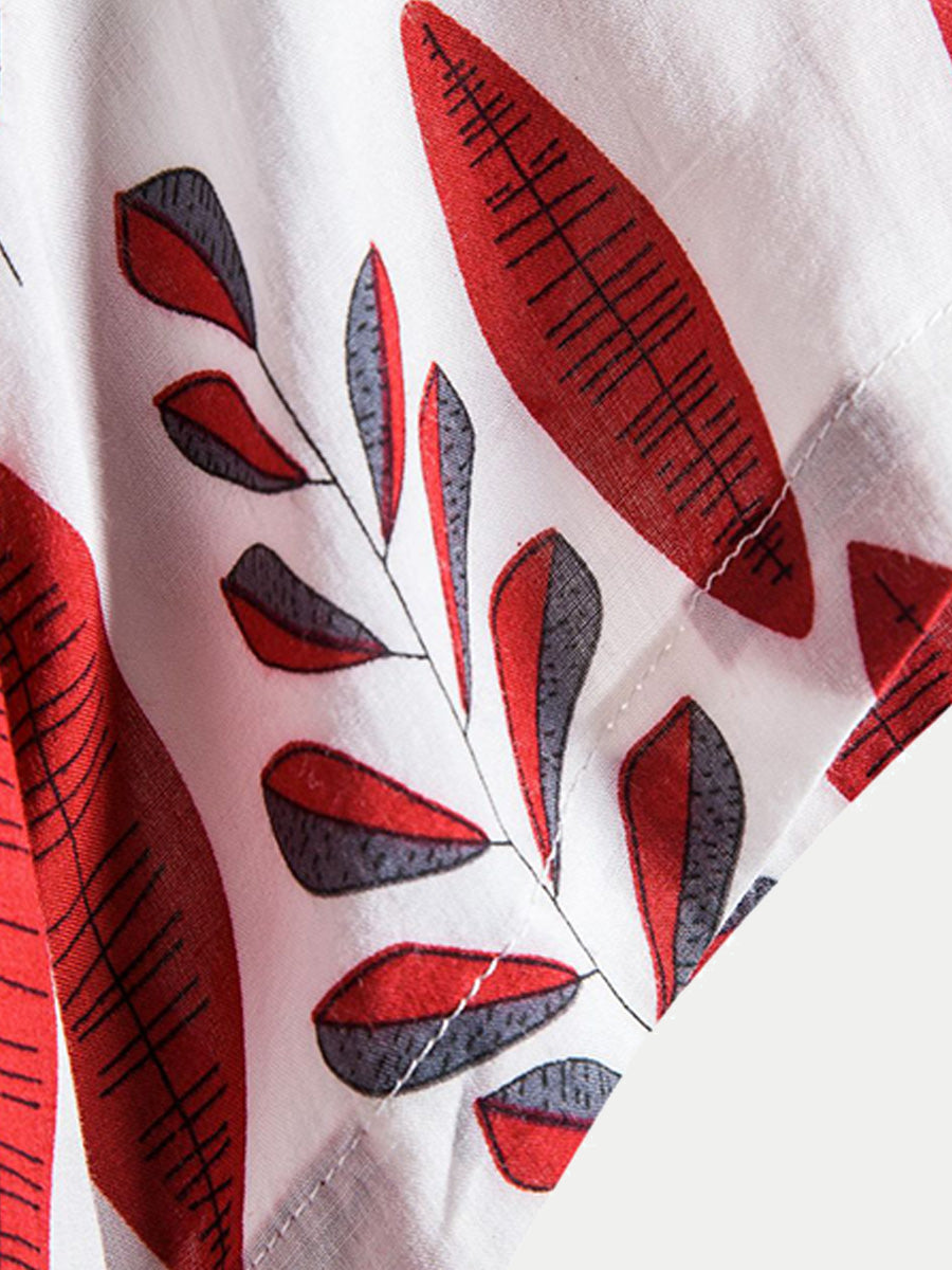 Camicia da uomo a maniche corte con stampa Leaf