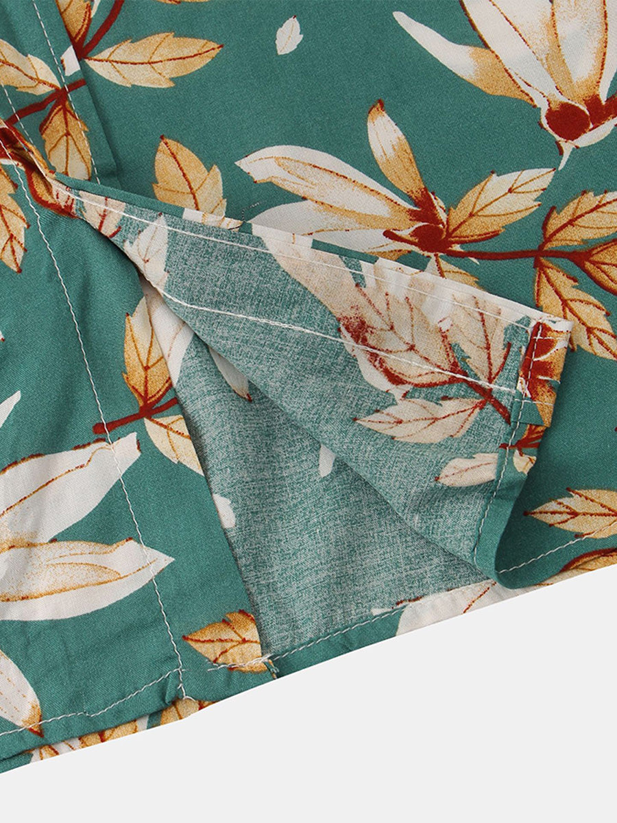 Camicia da uomo a maniche corte con stampa foglie