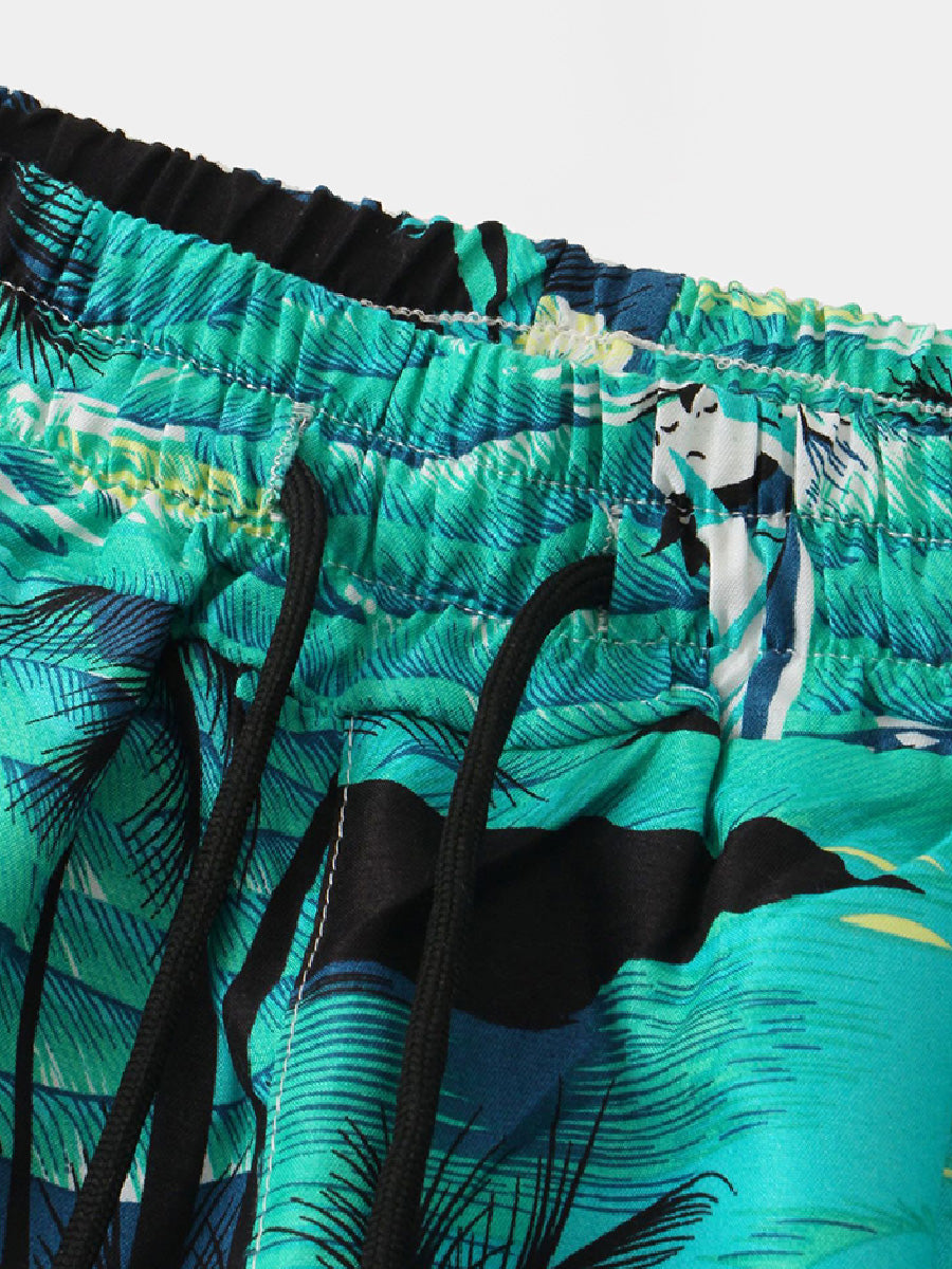 Pantaloncini casual da uomo in cotone e lino hawaiano per le vacanze