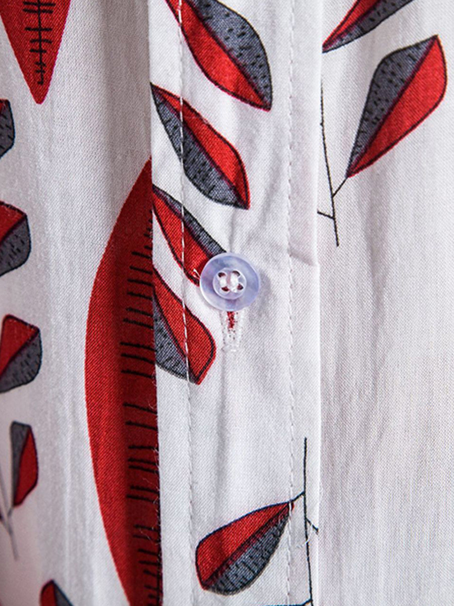 Camicia da uomo a maniche corte con stampa Leaf