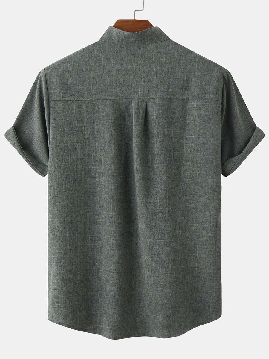Men's  Solid cotton short sleeve shirt