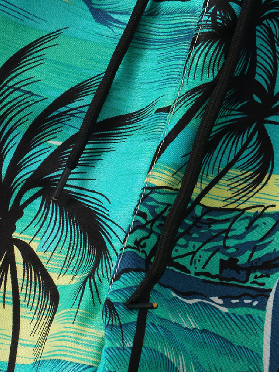 Pantaloncini casual da uomo in cotone e lino hawaiano per le vacanze