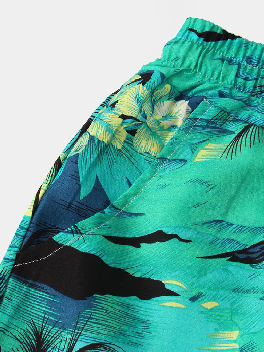Pantaloncini casual da uomo in cotone e lino hawaiano per le vacanze
