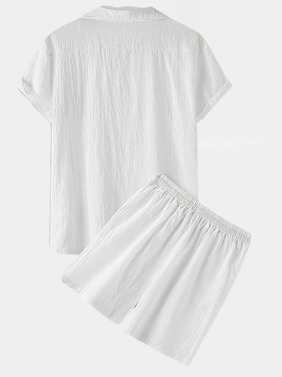 Set camicia e pantaloncini casual solidi da uomo