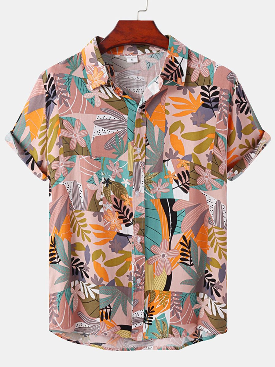 Camicia da uomo a maniche corte con stampa floreale