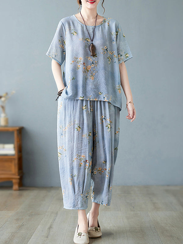 Fragmented floral print loose set