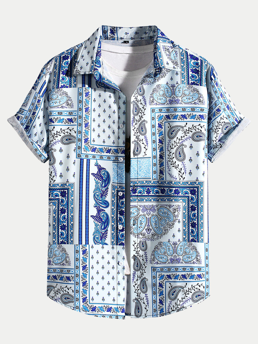 Men's Patchwork Print short sleeve shirt