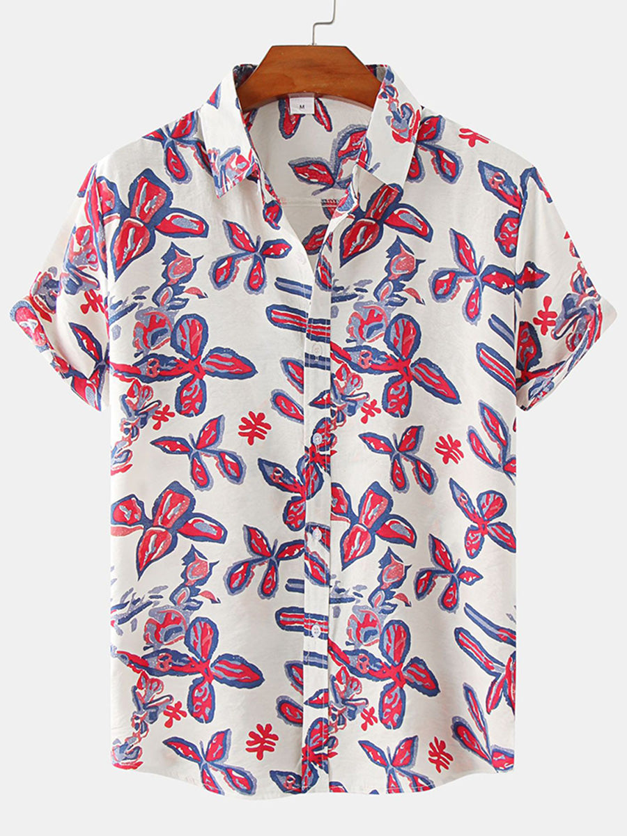 Camicia a maniche corte con stampa casual da uomo