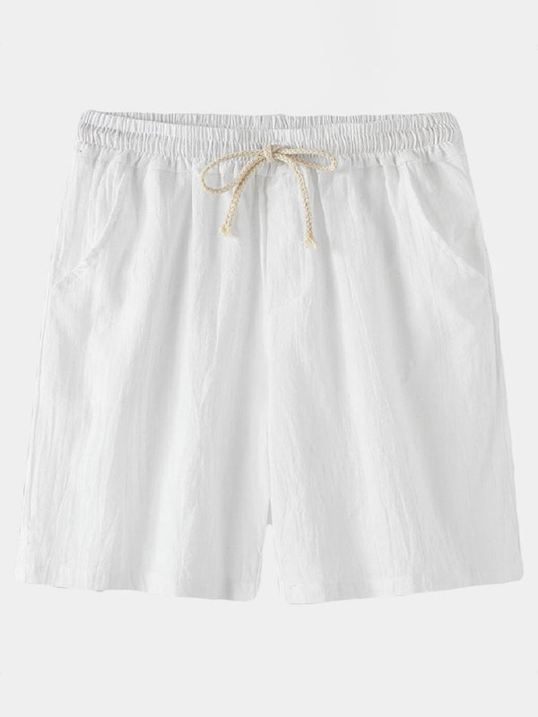 Pantaloncini casual da uomo in cotone lino da spiaggia tinta unita