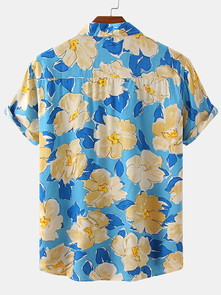 Camicia da uomo a maniche corte con stampa floreale