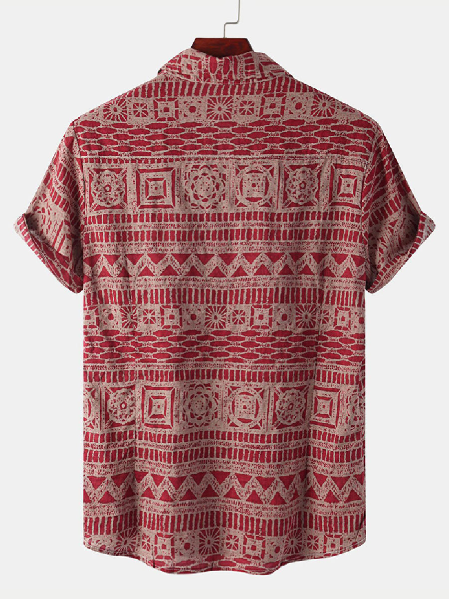 Men's Floral Print cotton short sleeve shirt