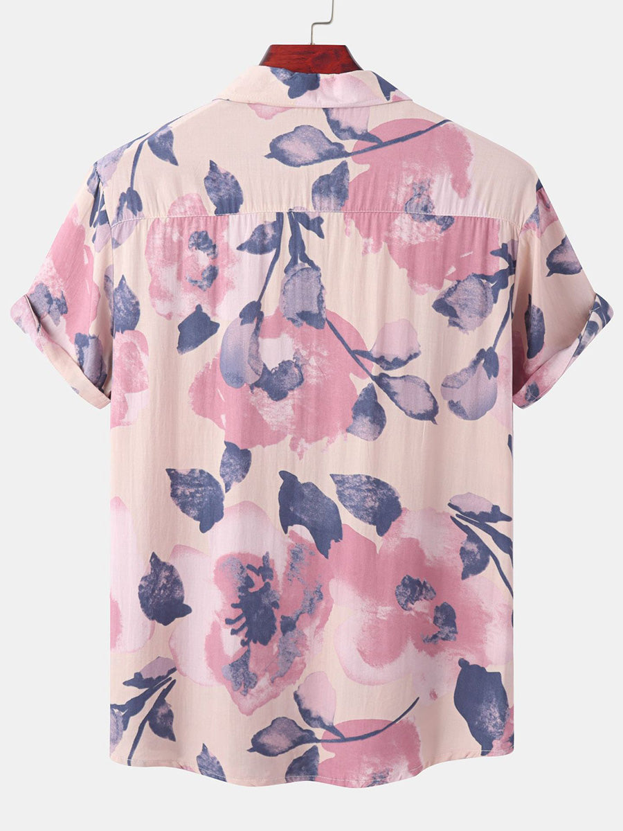 Camicia da uomo a maniche corte con stampa floreale