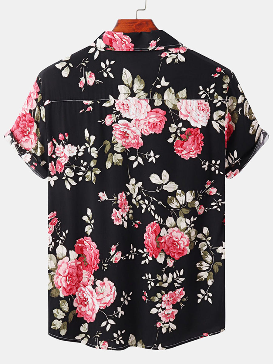 Camicia da uomo a maniche corte con stampa floreale