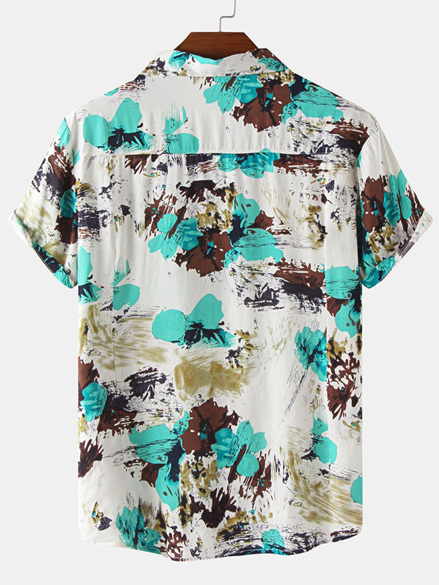 Camicia da uomo a maniche corte con stampa floreale