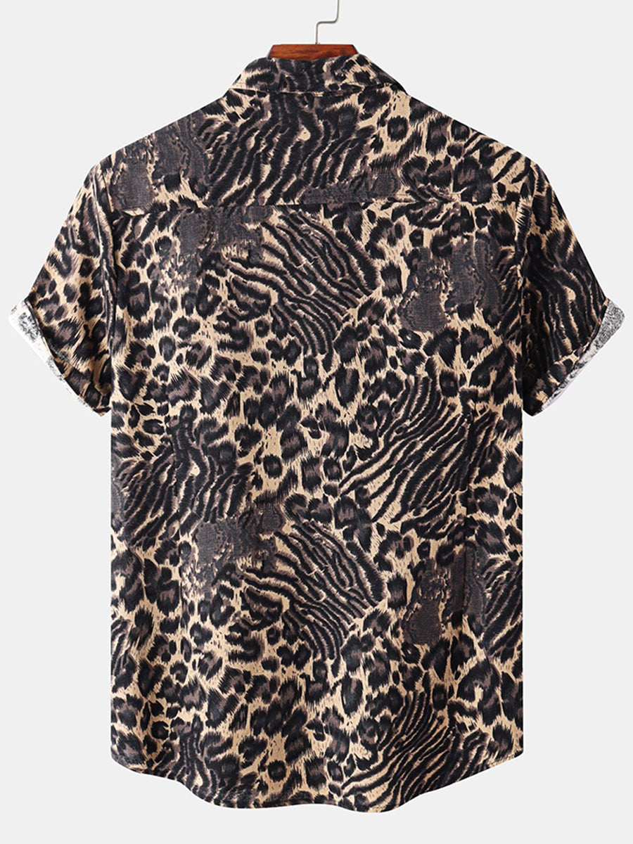 Camicia da uomo a maniche corte con stampa leopardata