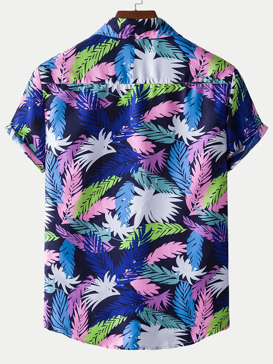 Chemise homme manches courtes imprimé feuilles