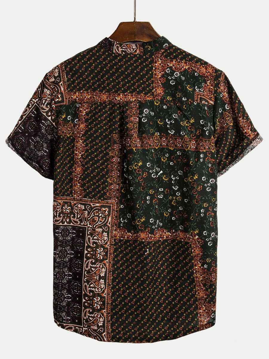 Men's Spliced floral short sleeve shirt