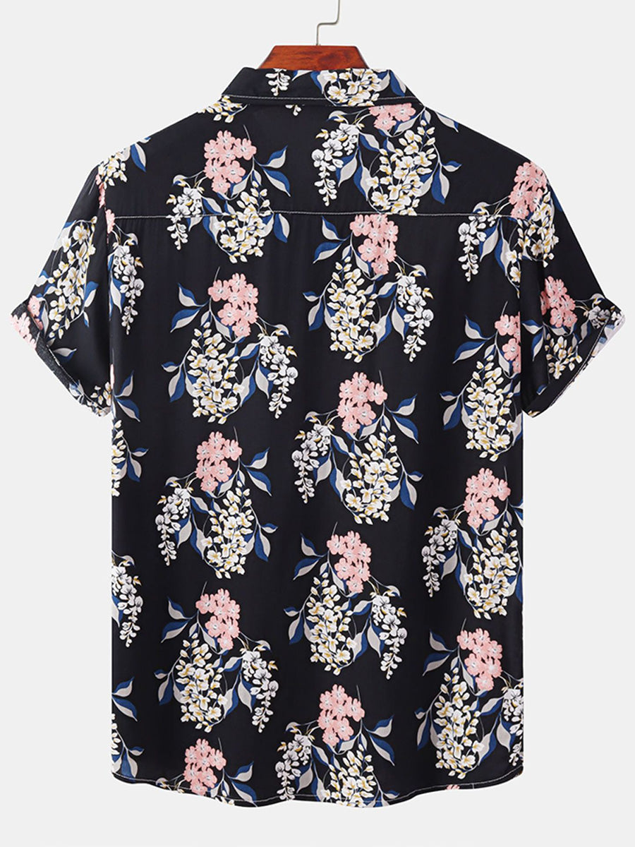Camicia da uomo a maniche corte con stampa floreale