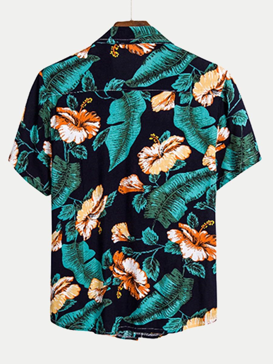 Camicia da uomo a maniche corte con stampa hawaiana
