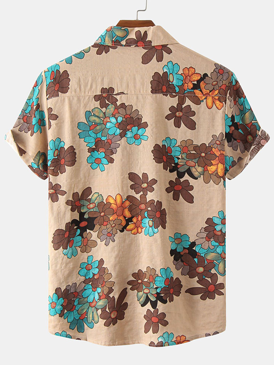Camicia da uomo a maniche corte con stampa floreale