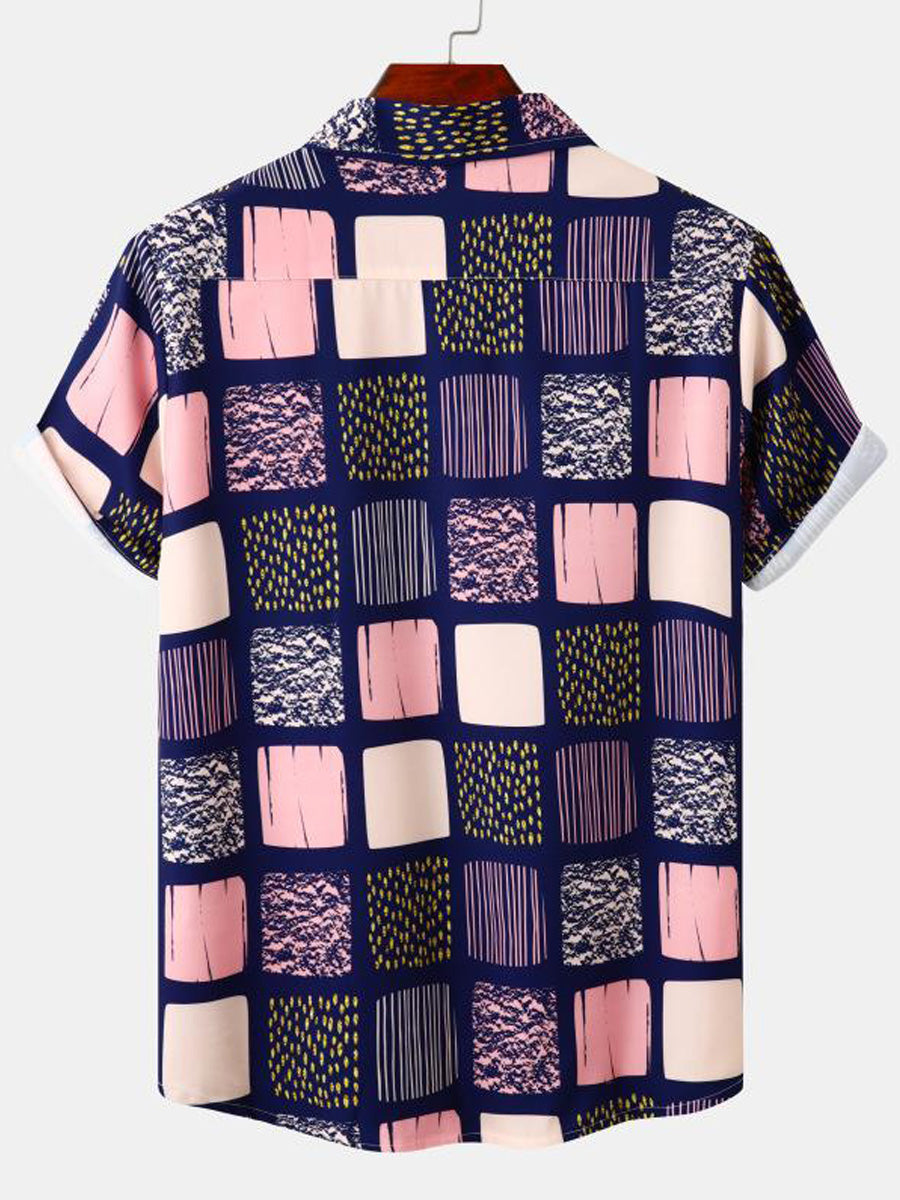Chemise à manches courtes à imprimé carré pour homme