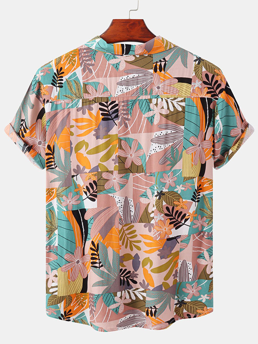 Camicia da uomo a maniche corte con stampa floreale