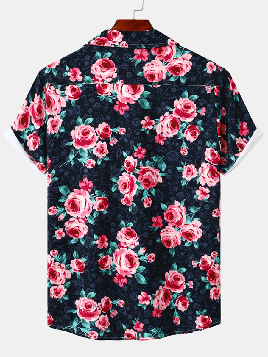 Chemise à manches courtes à imprimé floral pour hommes