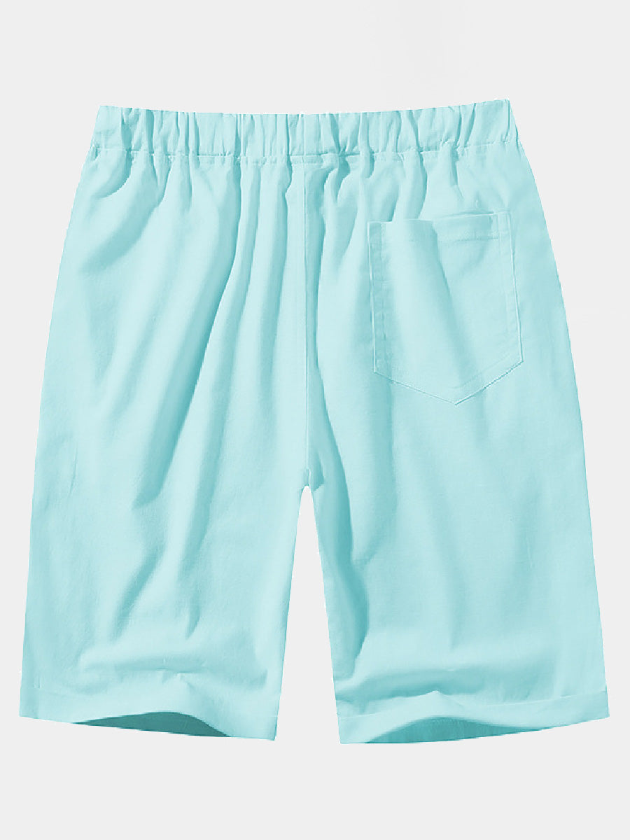 Pantaloncini casual da uomo in cotone e lino in pizzo sciolto tinta unita