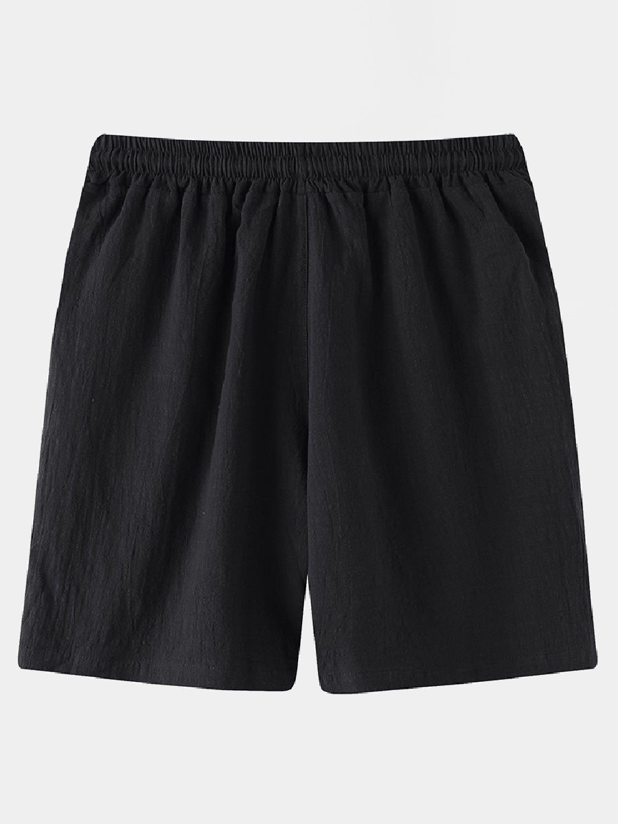 Pantaloncini casual da uomo in cotone lino da spiaggia tinta unita