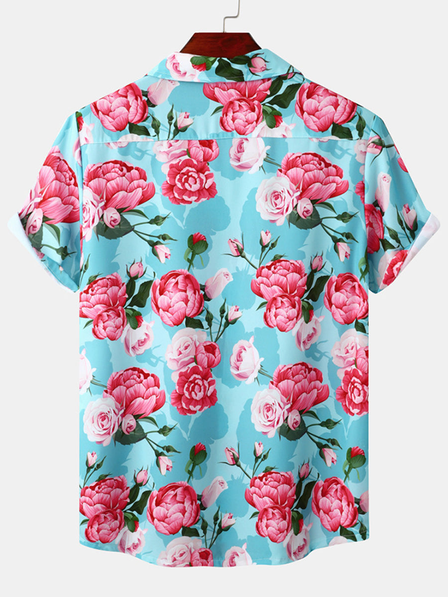 Camicia da uomo a maniche corte con stampa floreale