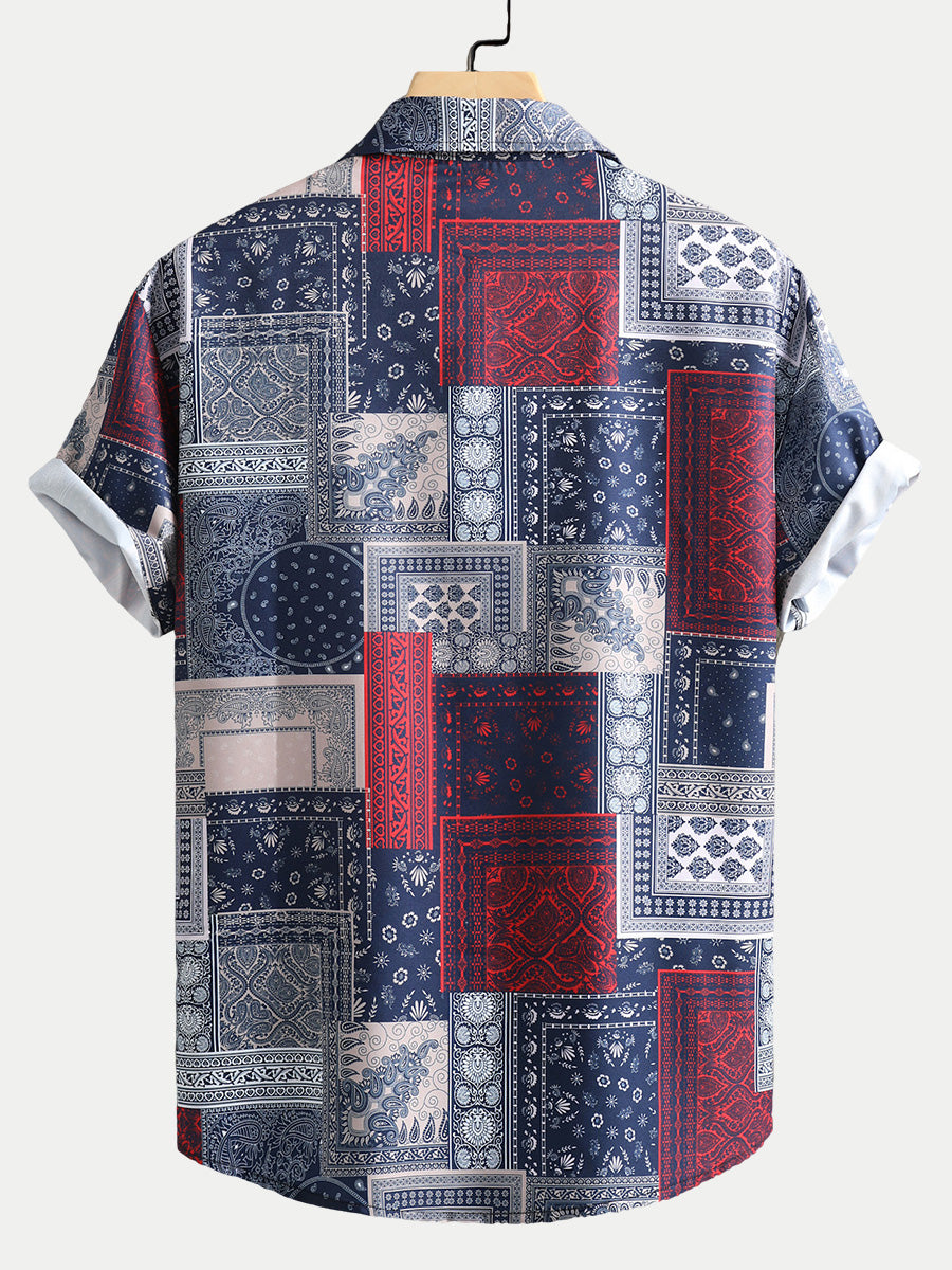 Men's Patchwork Print short sleeve shirt