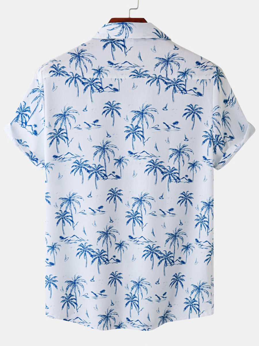 Camicia da uomo a maniche corte con stampa hawaiana