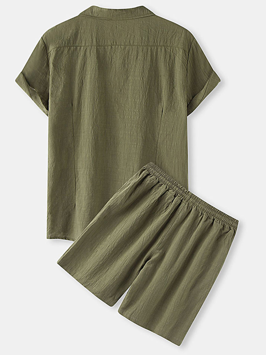 Set camicia e pantaloncini casual solidi da uomo