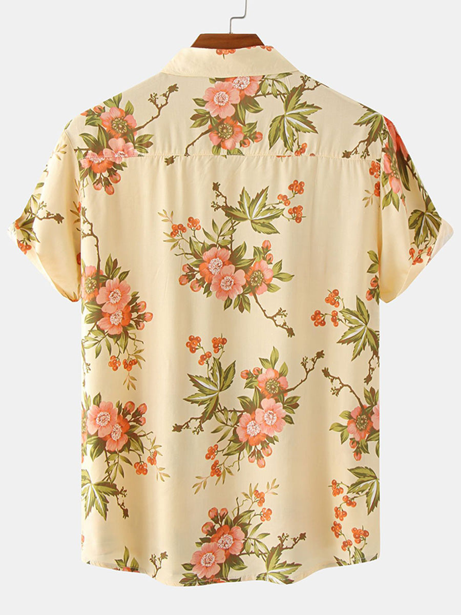 Camicia da uomo a maniche corte con stampa floreale