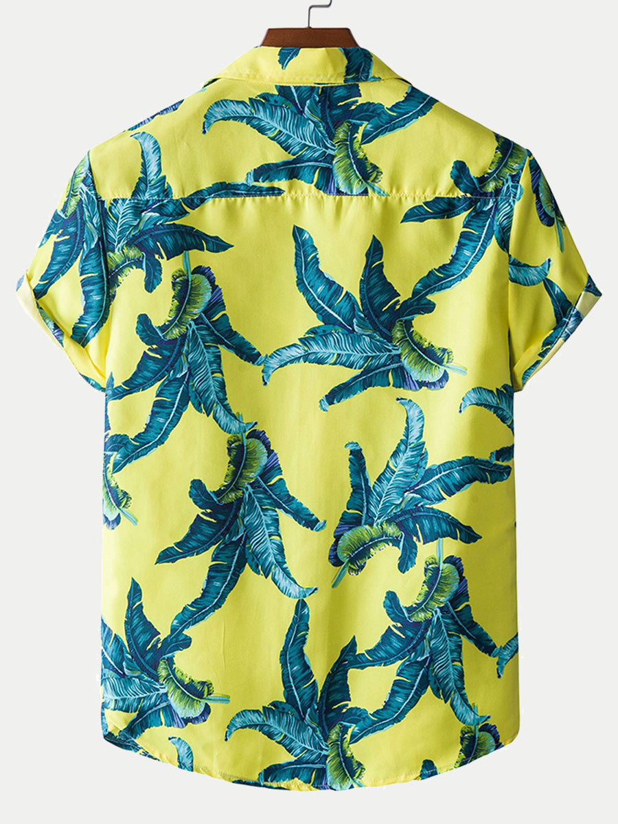 Chemise homme manches courtes imprimé feuilles