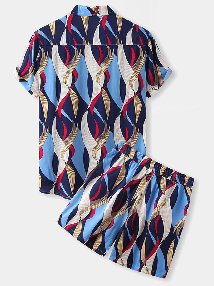 Set camicia e pantaloncini casual floreali da uomo