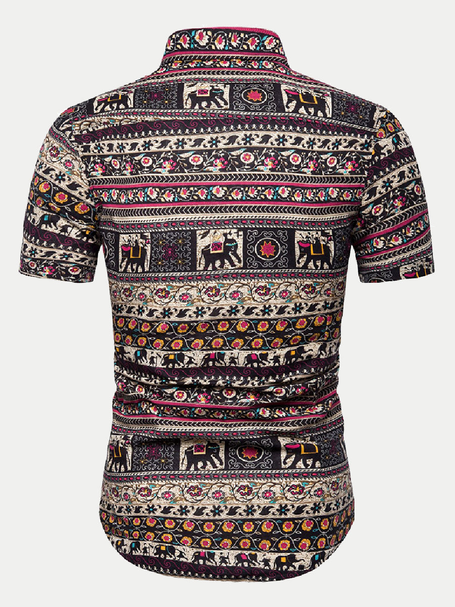 Men's Ethnic style floral short sleeve shirt